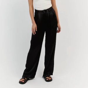 SIMONE BLACK SATIN STRAIGHT TROUSER